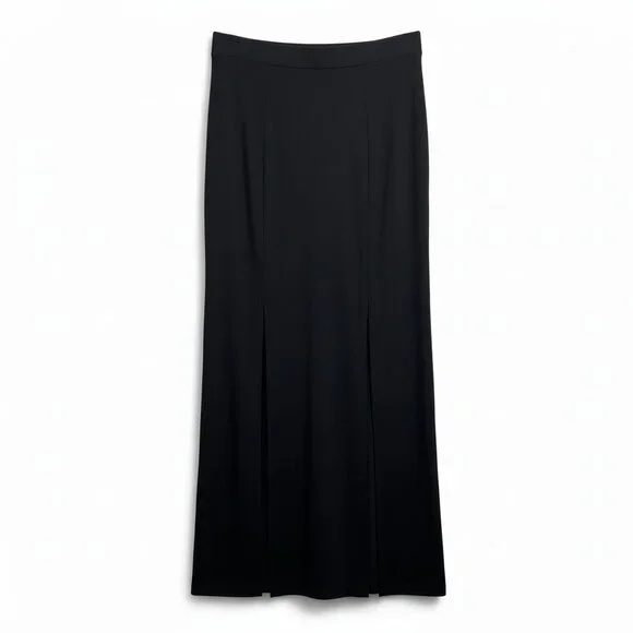 Black Flowing Maxi Skirt with Slits - Picture 2 of 6